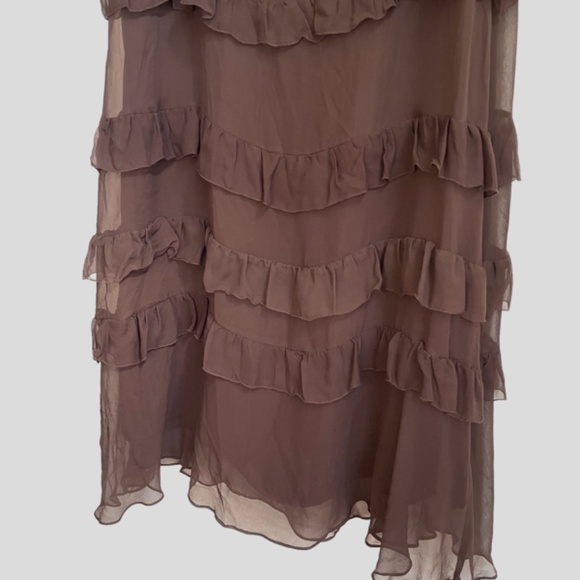 d.b.y. Designs Chocolate Brown Pure Silk Ruffled Lined Maxi Skirt Size 10 - Picture 3 of 7